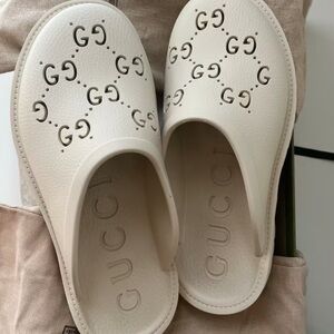 Gucci Women's Cream GG Logo Mules